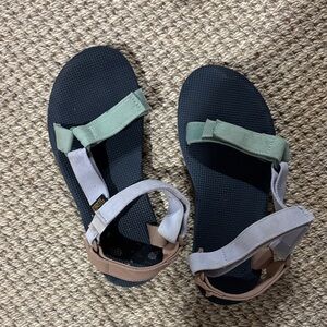 Teva Sandals with Green, Gray, and Brown Straps